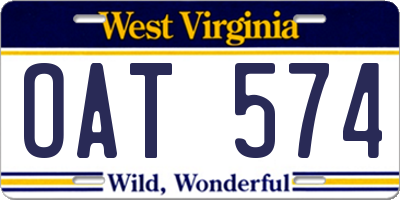 WV license plate OAT574