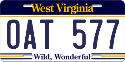 WV license plate OAT577