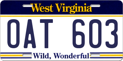 WV license plate OAT603