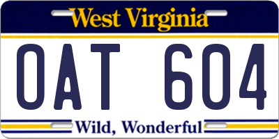 WV license plate OAT604