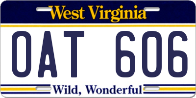 WV license plate OAT606