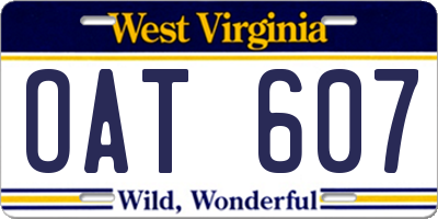 WV license plate OAT607