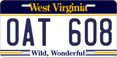 WV license plate OAT608