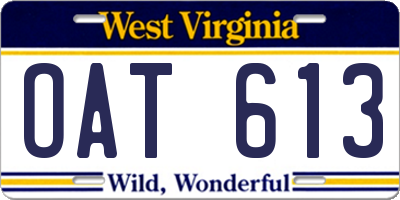 WV license plate OAT613