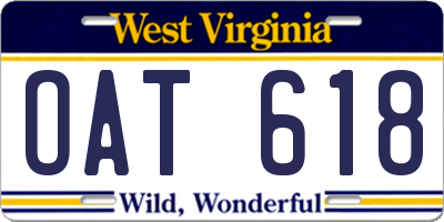 WV license plate OAT618