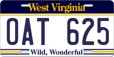 WV license plate OAT625