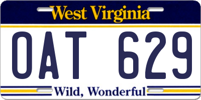 WV license plate OAT629