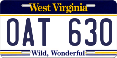 WV license plate OAT630