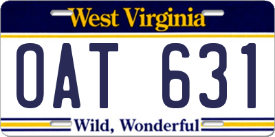 WV license plate OAT631