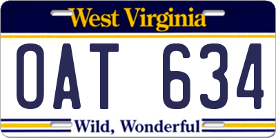 WV license plate OAT634