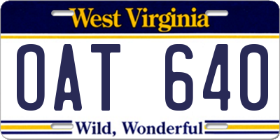 WV license plate OAT640