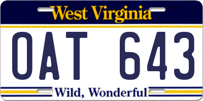 WV license plate OAT643