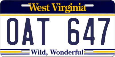 WV license plate OAT647
