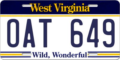 WV license plate OAT649