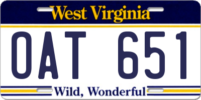 WV license plate OAT651