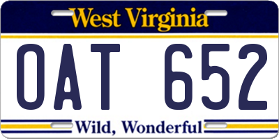 WV license plate OAT652