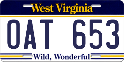 WV license plate OAT653