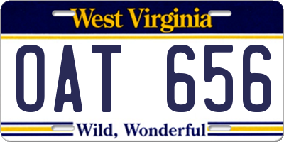 WV license plate OAT656