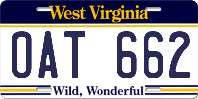 WV license plate OAT662