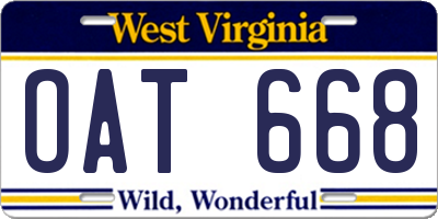 WV license plate OAT668