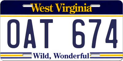 WV license plate OAT674