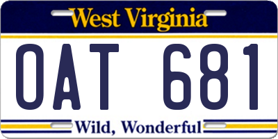 WV license plate OAT681