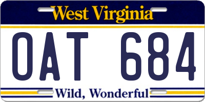WV license plate OAT684