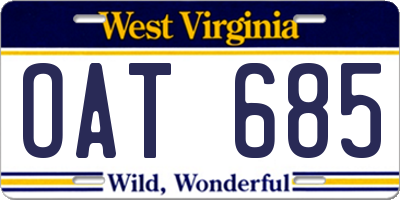 WV license plate OAT685