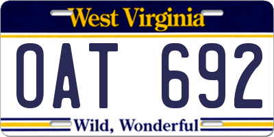 WV license plate OAT692
