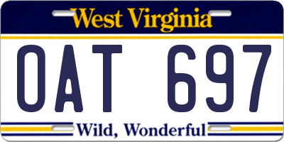 WV license plate OAT697