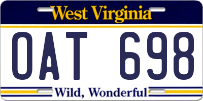 WV license plate OAT698