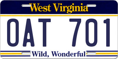WV license plate OAT701