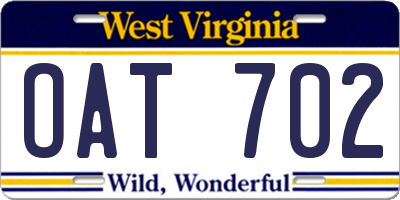 WV license plate OAT702