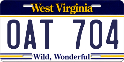 WV license plate OAT704