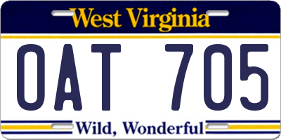 WV license plate OAT705