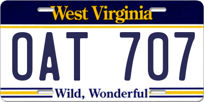 WV license plate OAT707