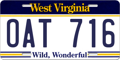 WV license plate OAT716