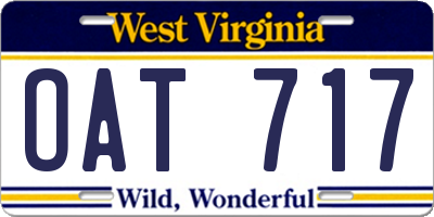 WV license plate OAT717