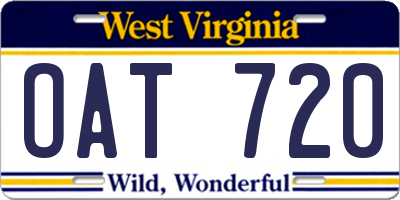 WV license plate OAT720