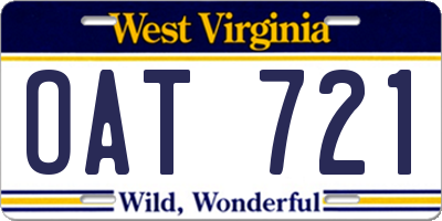 WV license plate OAT721
