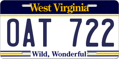 WV license plate OAT722
