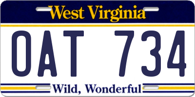 WV license plate OAT734