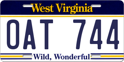WV license plate OAT744