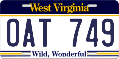 WV license plate OAT749
