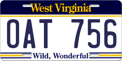 WV license plate OAT756