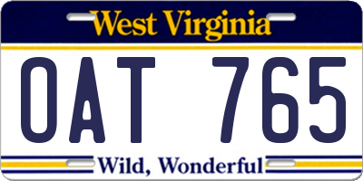 WV license plate OAT765