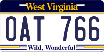 WV license plate OAT766