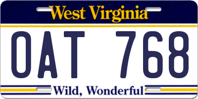 WV license plate OAT768