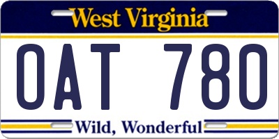 WV license plate OAT780