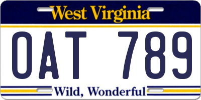 WV license plate OAT789